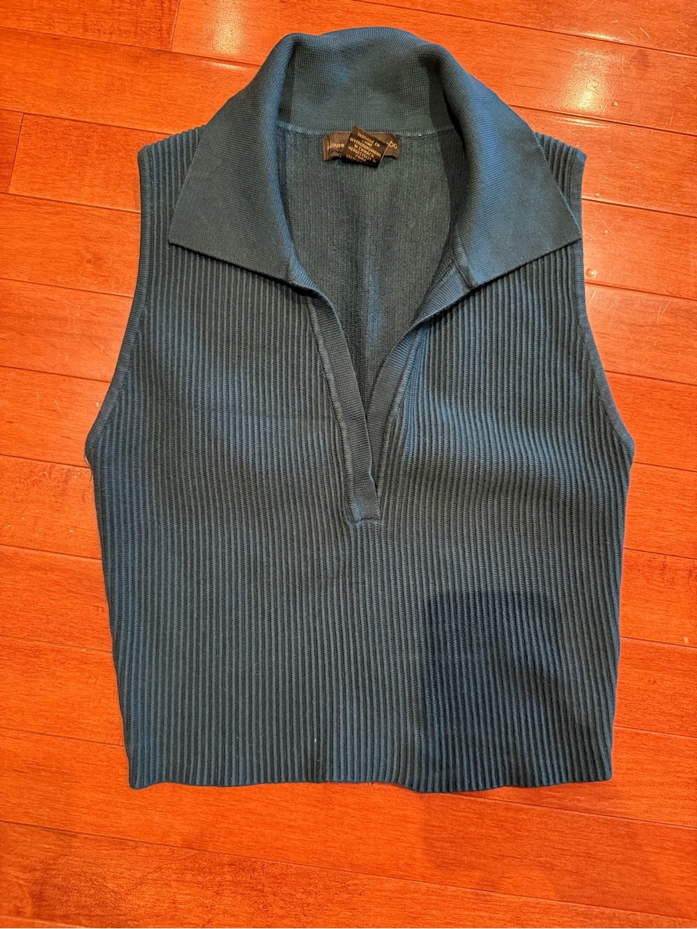 House of Harlow 1960 Teal Ribbed Sleeveless Polo Tank